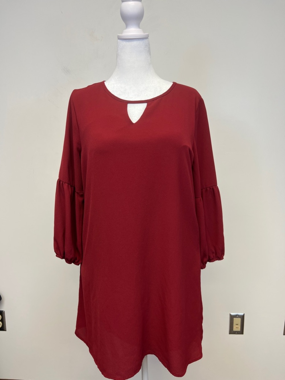 As U Wish Women's "Estilo" Burgandy Red Midi Dress with Poof Drop Sleeves Size L